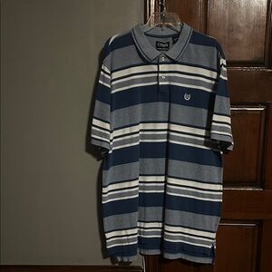 Chaps Men’s Navy and Gray Striped Polo